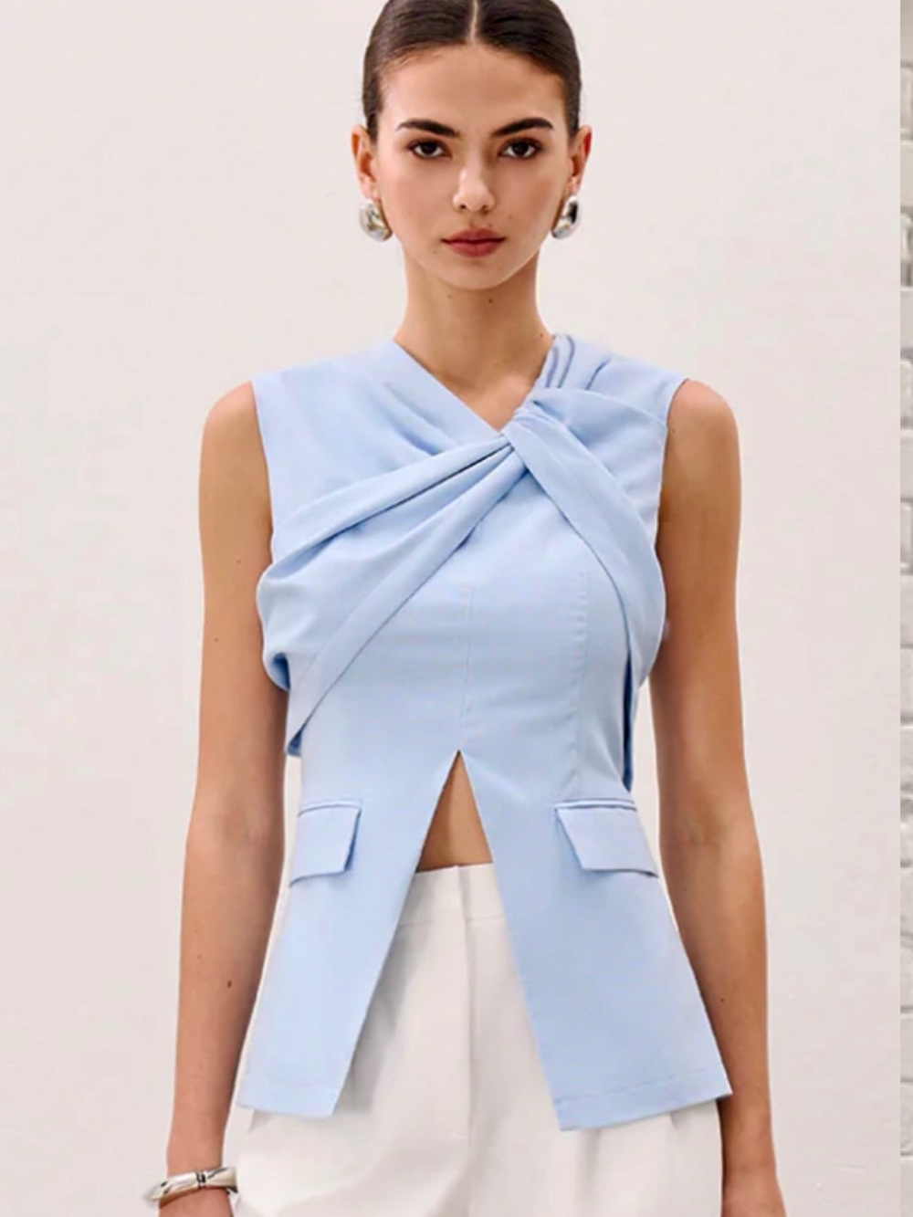 Commense Linen & Cotton Pleated Sleeveless Vest